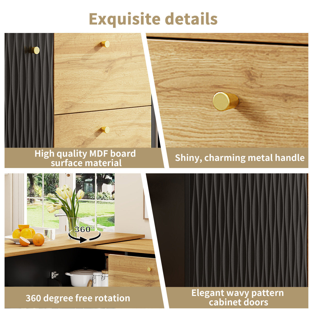 Extendable Bar Table With Storage Space 138-204 X 39 X 104 Cm, 360 Rotating Dining Bar, Modern Mobile Bar Table, High Table Kitchen Island Bistro Table, Sideboard With Wood Grain Finish