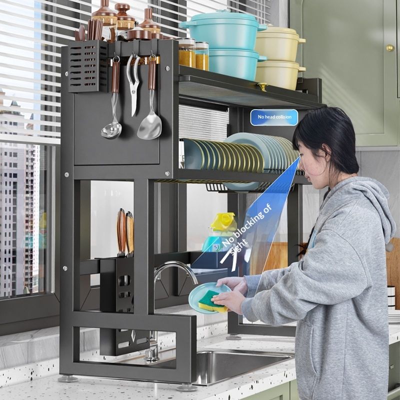 Storage Bowl Countertop Sink Draining Multi-functional Household Dish Rack Cabinet