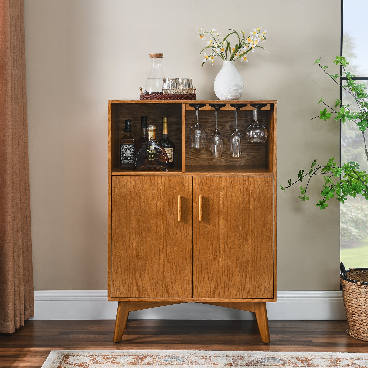 31.5  Liquor Cabinet With Wine Glass Holder & Wine Rack & Adjustable Shelf, Wine Cabinet, Kitchen Coffee Bar Cabinet, Rustic Sideboard Buffet  Cabinet With Storage For Home Farmhouse Dining Room
