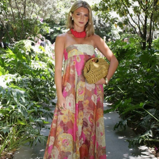 Womens Sexy Strapless Printed Loose-Fitting Holiday Dress