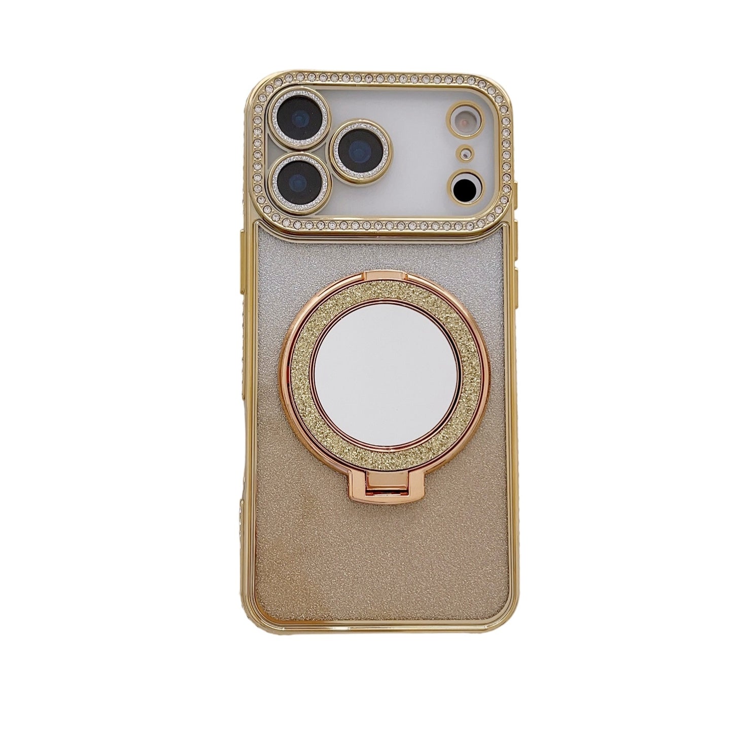 Phone Case Rhinestone Edge Glitter Makeup Mirror Bracket Magnetic Suction