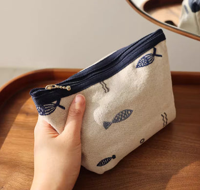 Embroidered Makeup Bag Japanese Style Minimalist Storage