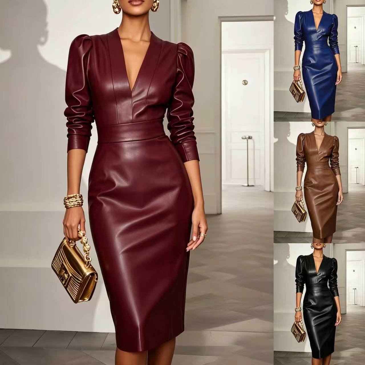New PU Leather Slim Fit Dress For Women