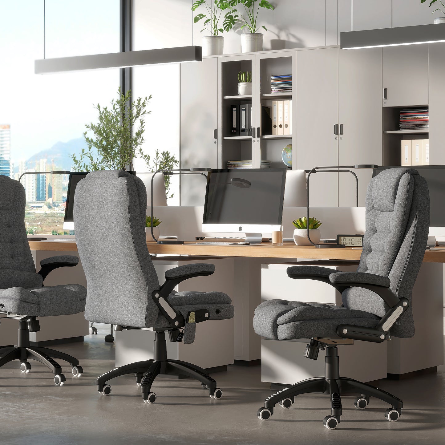 Bürostuhl  Massagesessel Mit Wärmefunktion, Ergonomischer Chefsessel, Höhenverstellbarer Drehstuhl, Gamingstuhl Mit Massage, Dunkelgrau, 68 X 72 X 110–120 Cm
