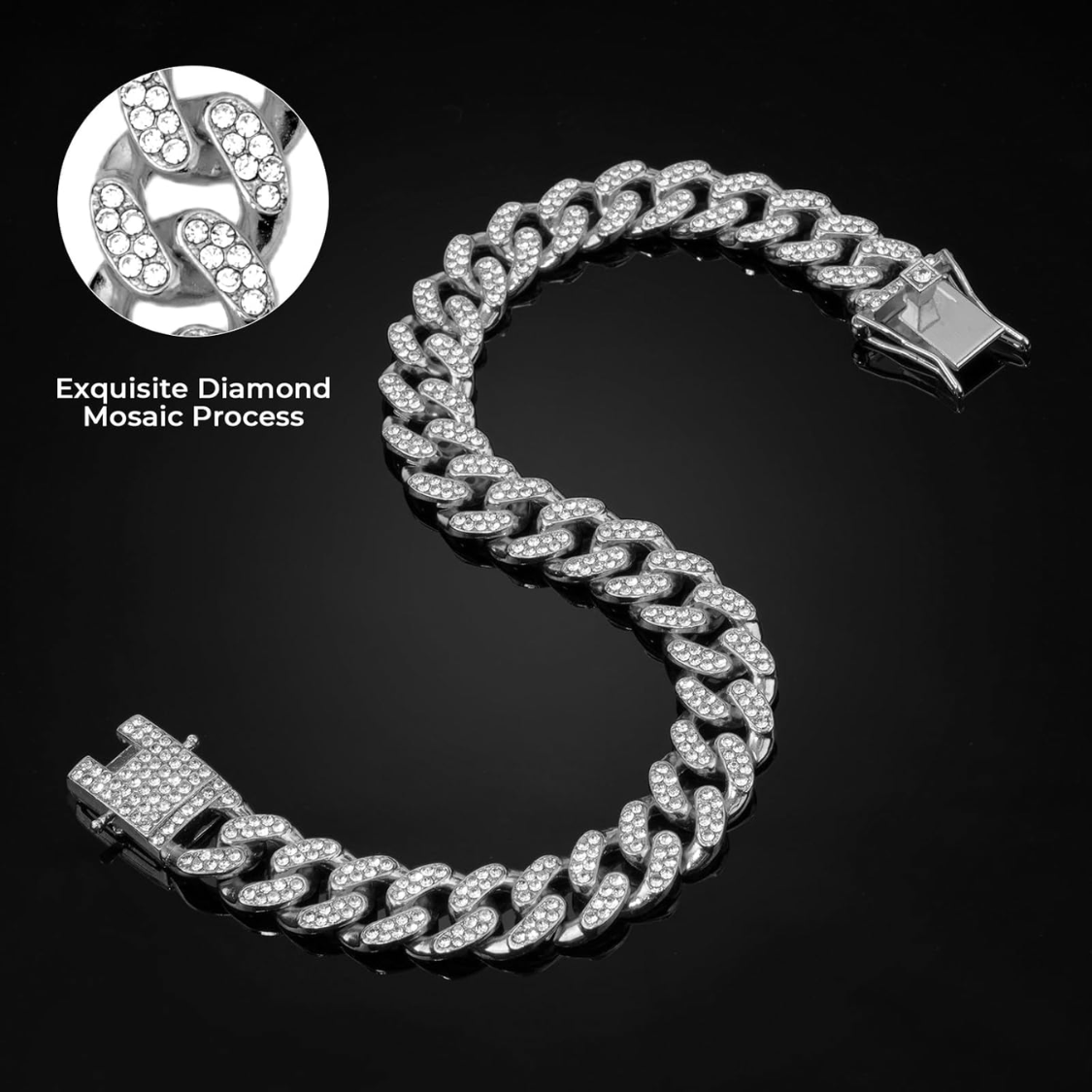 Dog Chain Collar Silver Dog Necklace Diamond Cuban Link Dog Collar 13mm Wide Metal Pet Cat Dog Chain Crystal Collar Jewelry Accessories For Large Medium