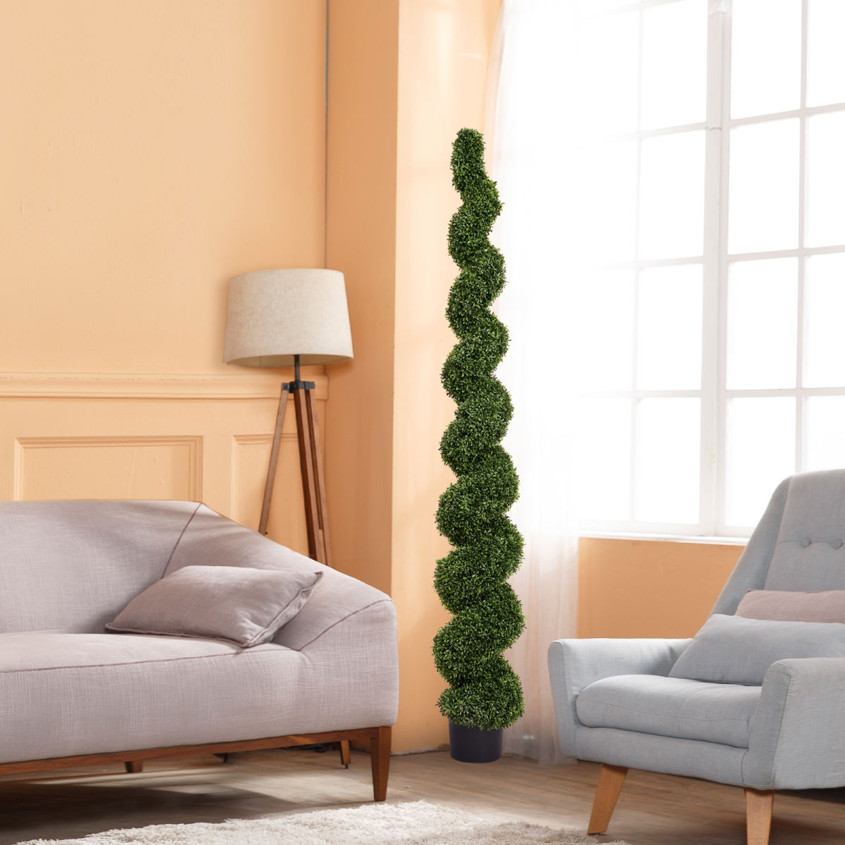 7FT Spiral Topiary Trees Artificial Outdoor Faux Boxwood Plants Large Twisted Green Potted Trees for Garden Front Porch Patio Planter Decoration, 1pc/set