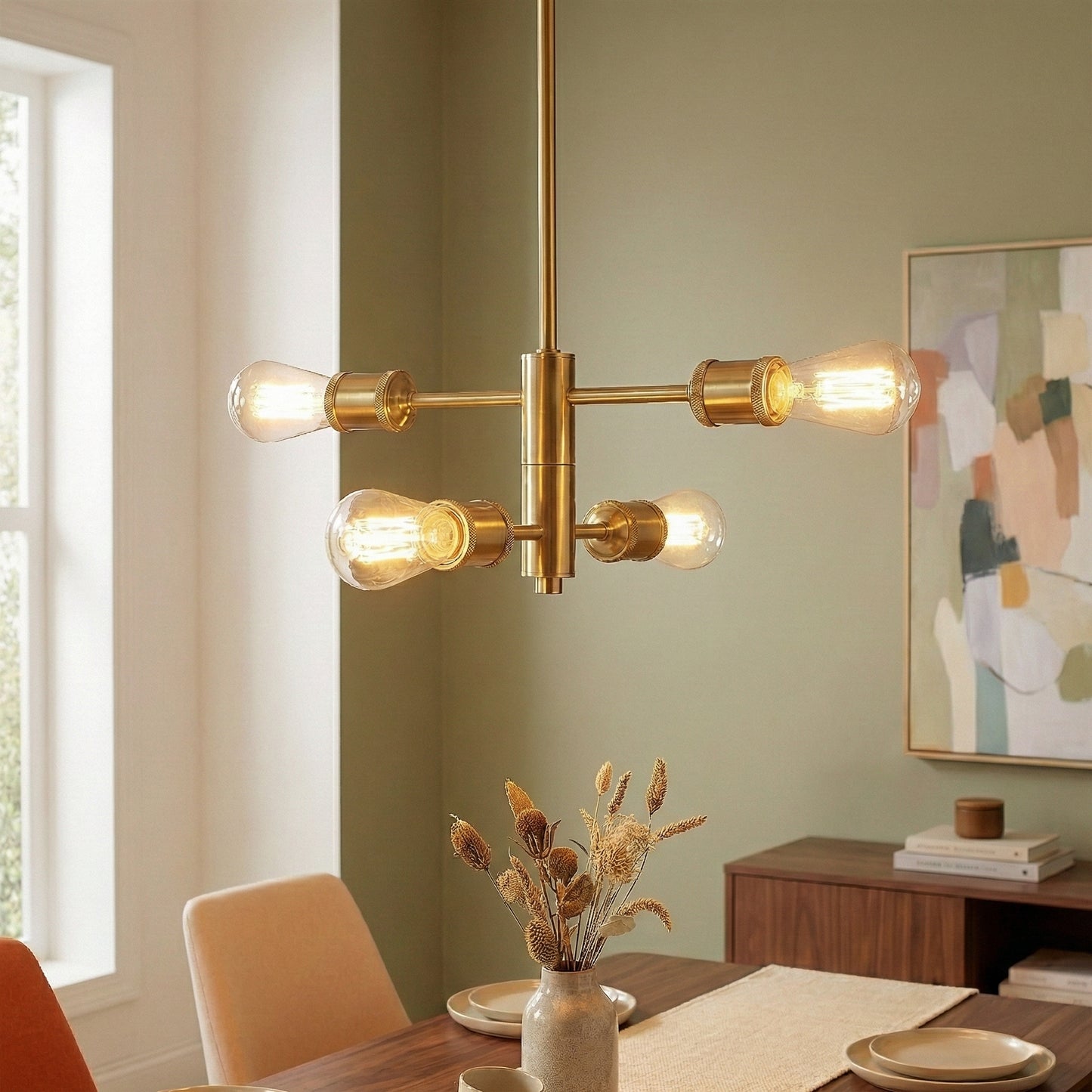 Trellis Four Lights Modern Gold Chandelier Vintage Pendant Fixture For Living Room Dining Kitchen 15  W X 6.75  H