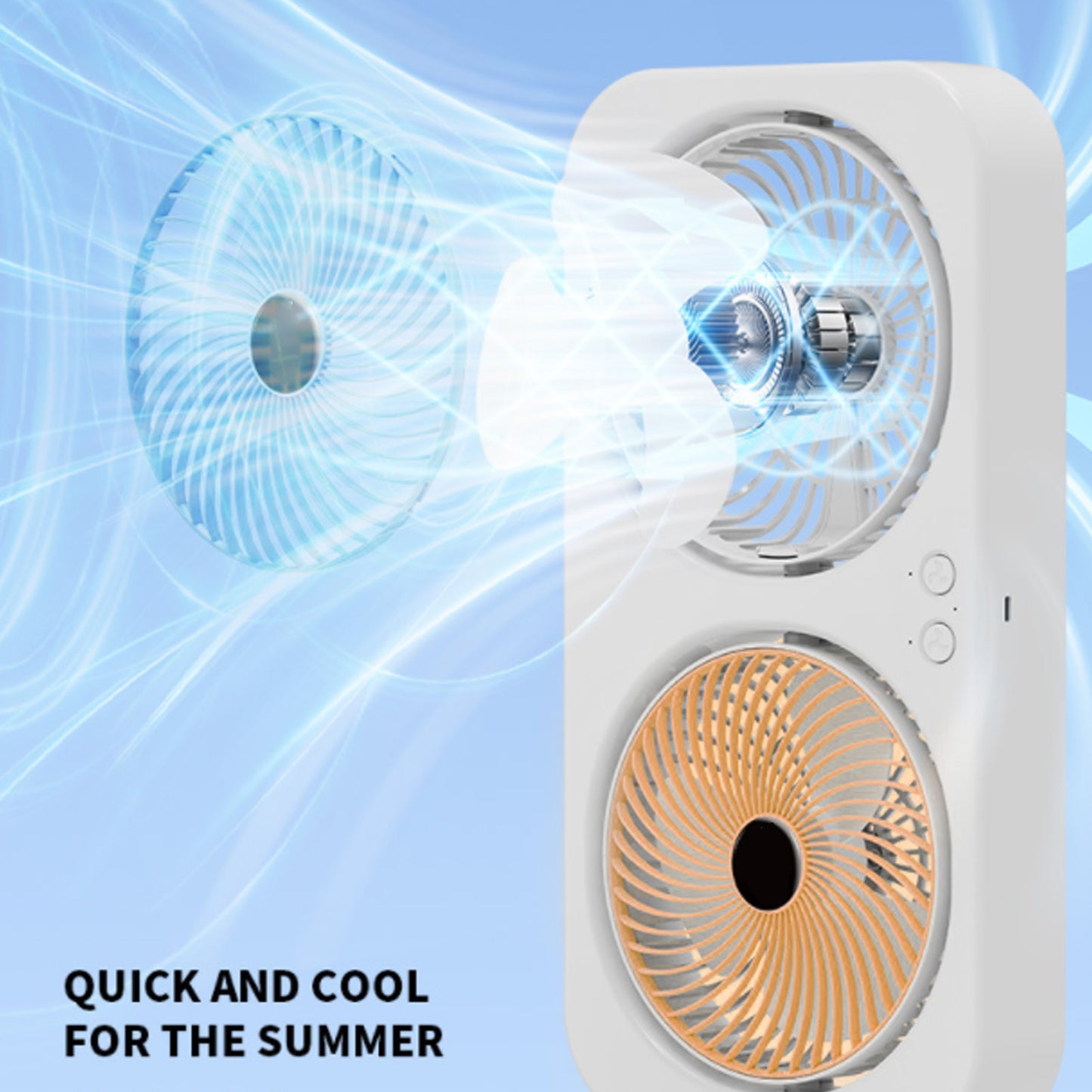 Tabletop Dual Fan USB Rechargeable Silent Air Circulation Fan With Brushless Motor Multi Speed Control For Home Dormitory Orange