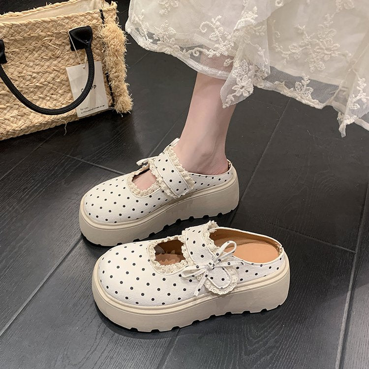 Sponge Cake Thick Bottom Fairy Style Half Slippers, Women's Outdoor Wear, Summer Mary Jane Burkon Cool Slippers
