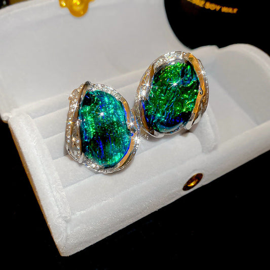 Silver Needle Premium Chinese Earrings Women Enamel Flower Rhinestone Pearl Elegant