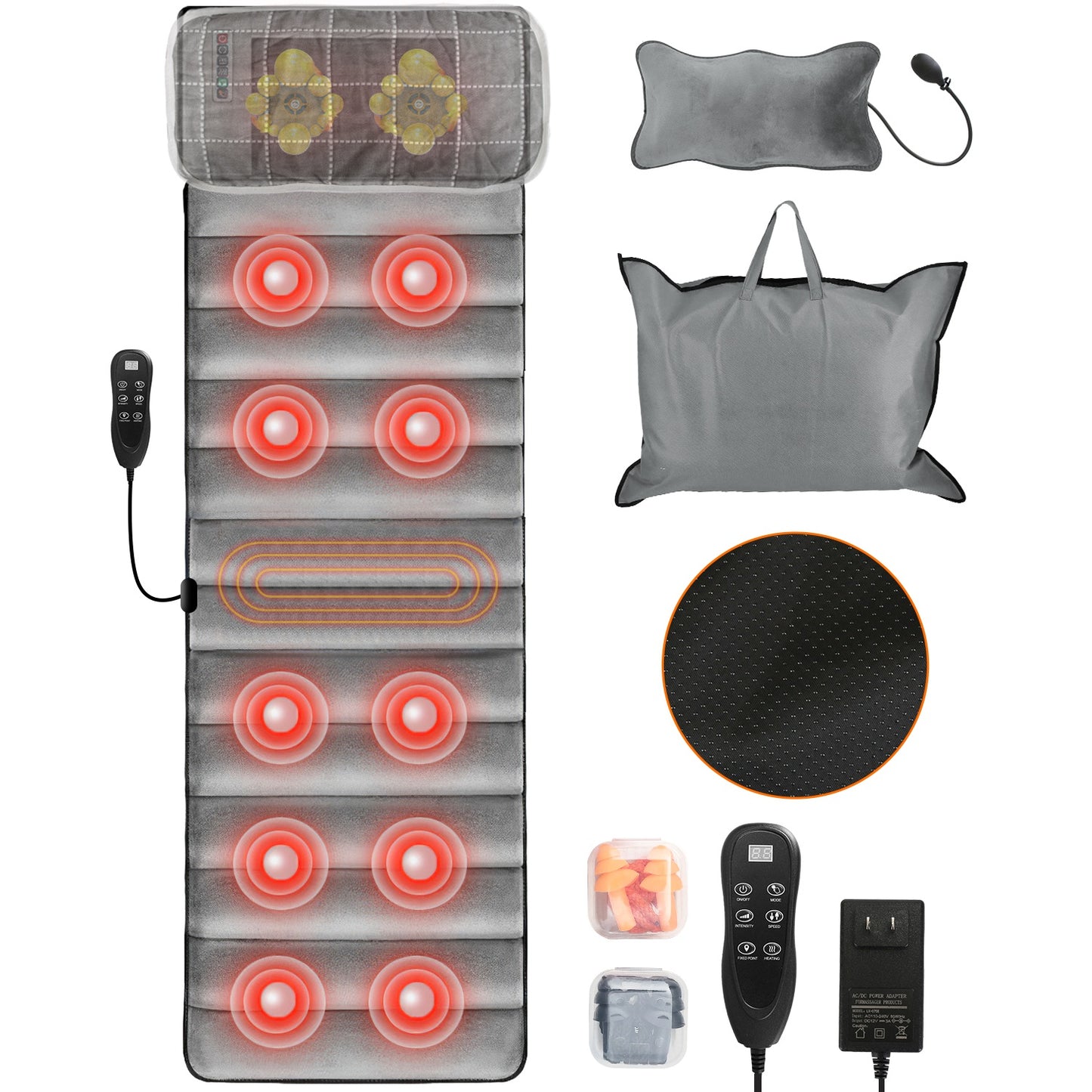 1Set Upgrade Type Full Body Electric Massage Mat With Heat Vibration Massage Pad Cushion Back Massage Mattress Chair Pad With Neck Massage Pillow With 10 Vibration Motors Timer For Valentines Day Gift