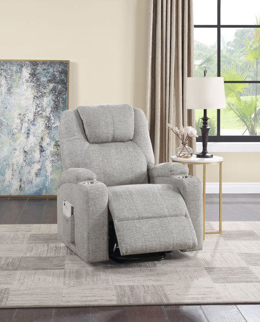 Light Gray Chenille Recliner W Power Lift & Massage