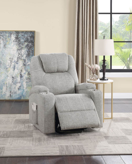 Light Gray Chenille Recliner W Power Lift & Massage
