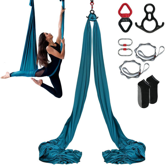 Aerial Yoga Hängematte Set 8 X 2,8 M, Grün Aerial Yoga Swing Air Fliegen, Indoor Aerial Yoga Hammock Swing 1000 Kg Max. Tragfähigkeit, Inkl. Yoga-Socken & Stahlkarabiner & Alu-Drehgelenk