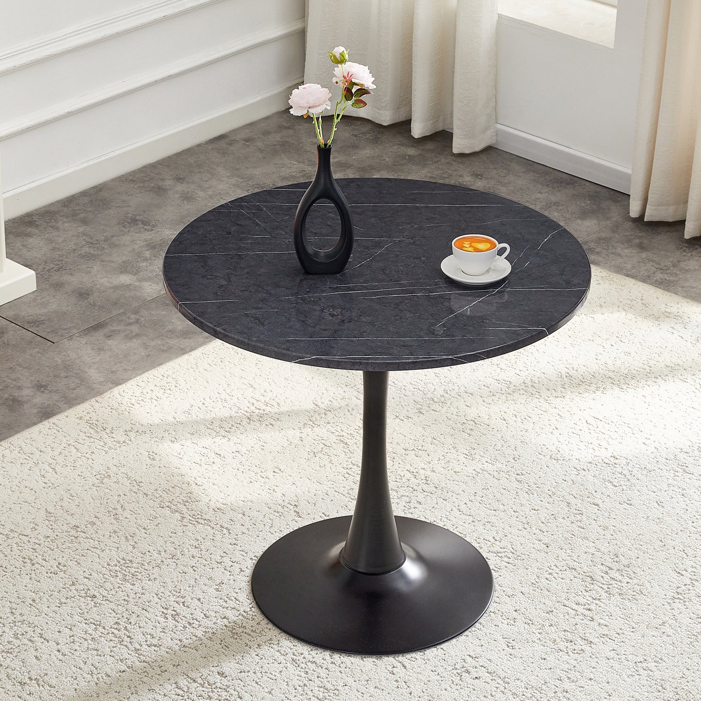Round Dining Table, 31.5in Circle Tulip Table With Thickened Tabletop & Metal Pedestal, Mid Century Modern Bistro Table For Kitchen, Small Places, Living Room, Cafe  Faux Marble