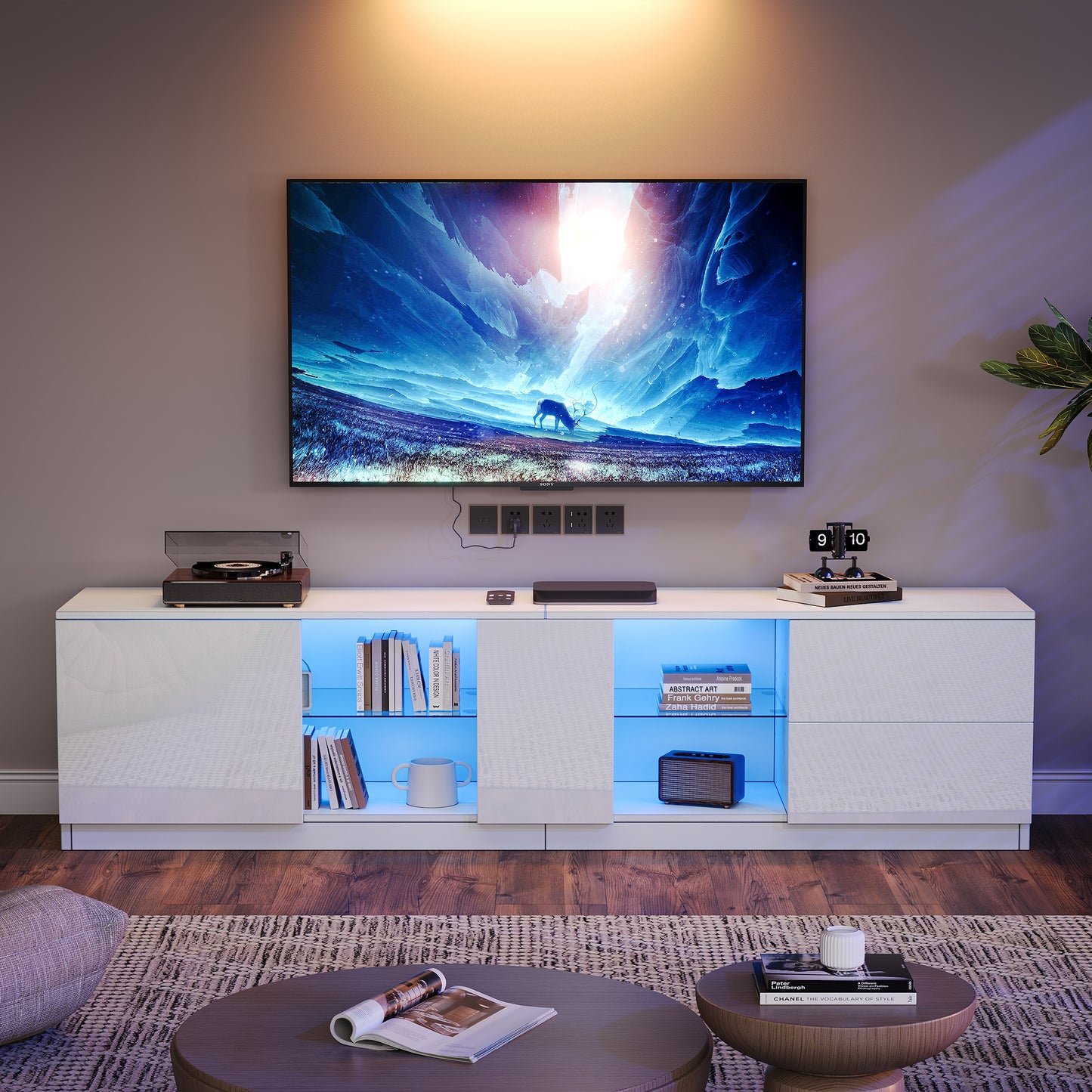 160 X 40 X 52 Cm TV Stand, High-gloss Chest Of Drawers, Sideboards With LED Lighting, Lowboards Suitable For 65in TVs, Suitable For Living Room And Bedroom
