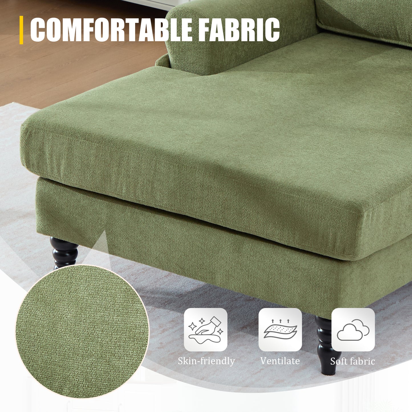 Modern Minimalist Chenille Fabric Chaise Lounge Recliner Single Sofa Living Room Bedroom Rest Chair Wooden Sofa Legs With Comfortable Backrest And Armrests Side Pockets For Storage Suitable For Office