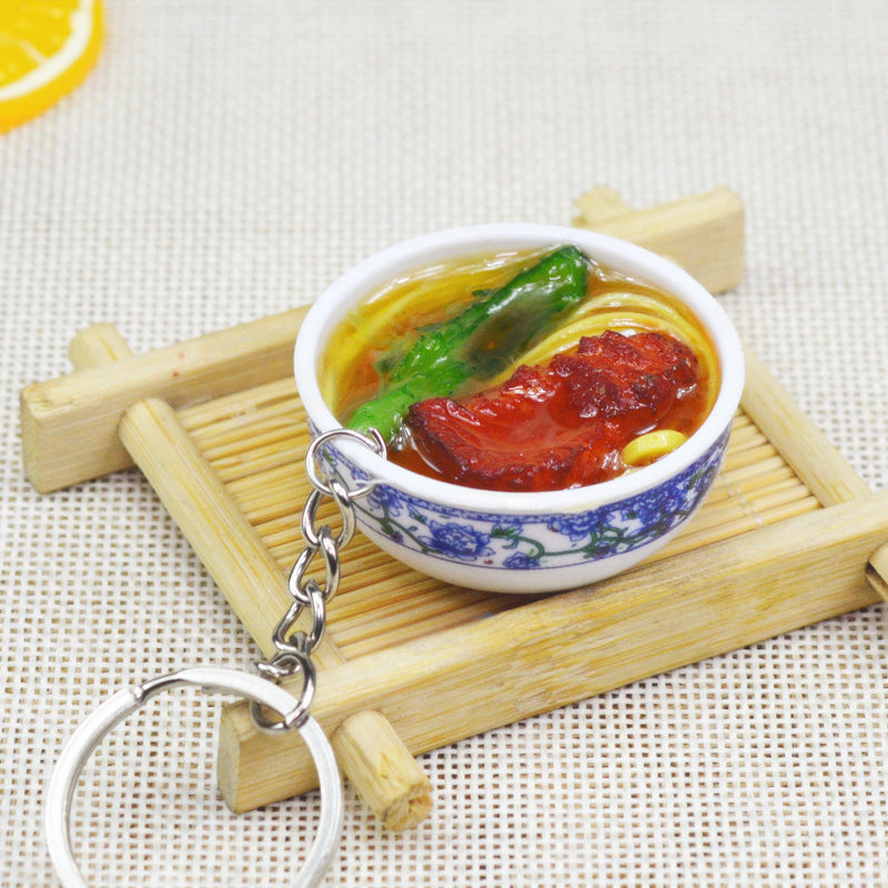 Artificial Food Pendant PVC Egg Noodle Keychain