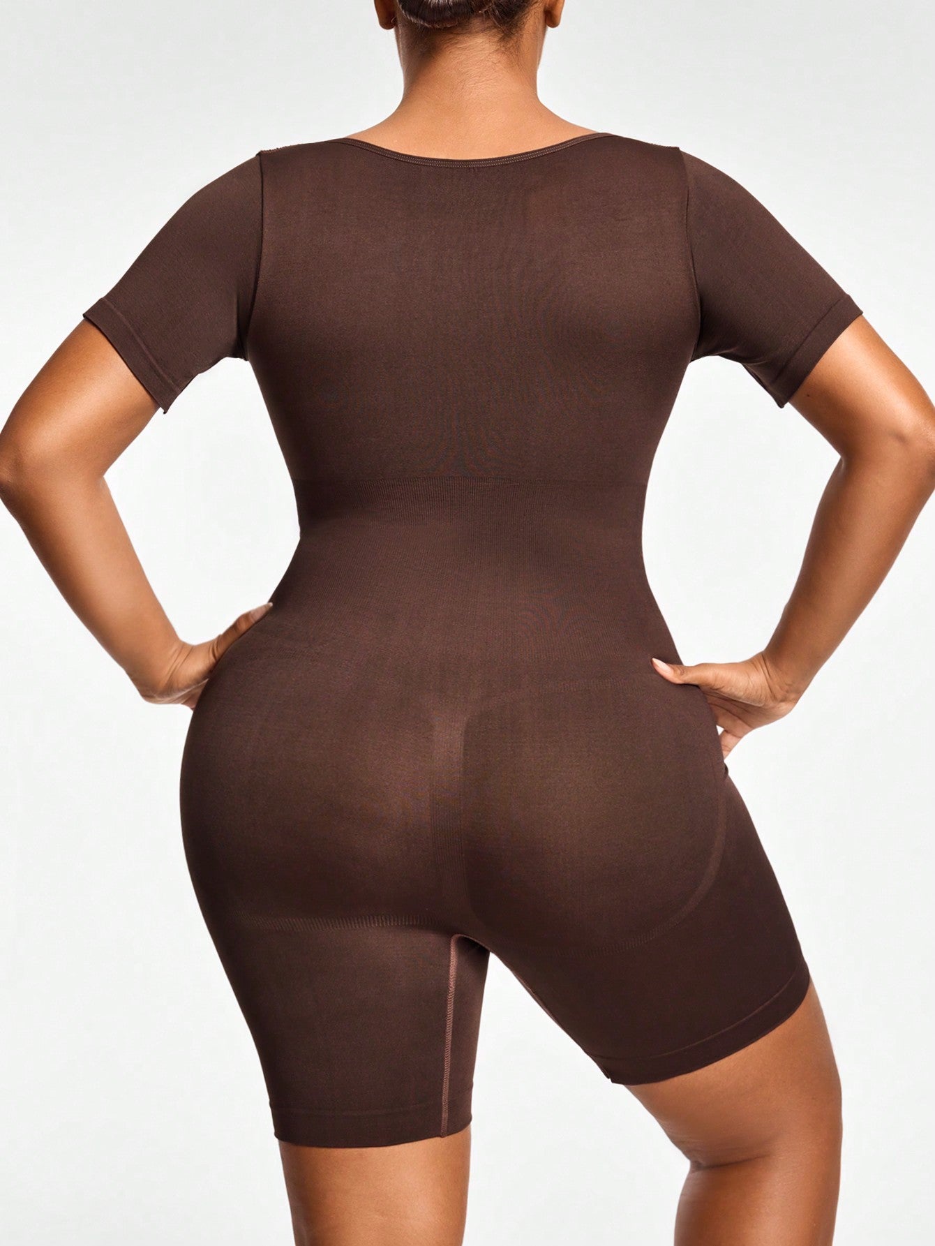 Full Body Shapewear Bodysuit With Short Sleeves Bust Lift Arm Control Tummy Waist Thigh Slimming