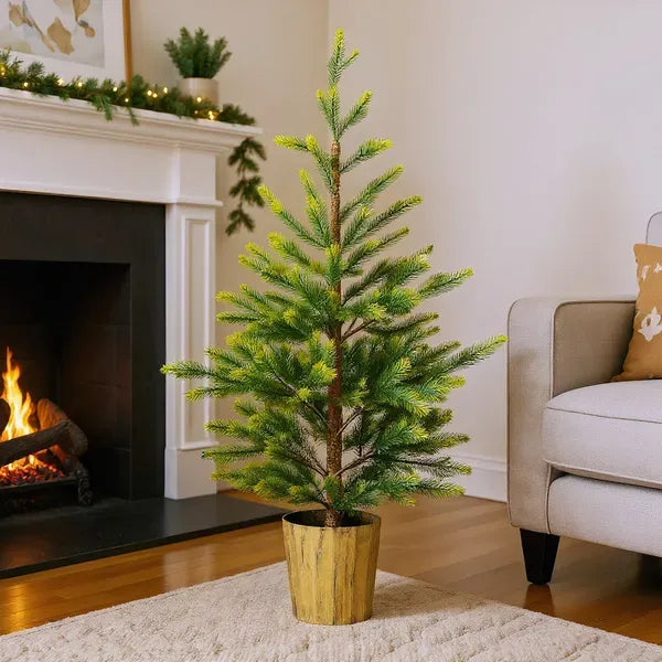 2 Pack 4 FT Dual Tone Artificial Christmas Tree With Pot Stand, Potted Xmas Pine Tree With 119 Branch Tips For Holiday Party Office Home, Green