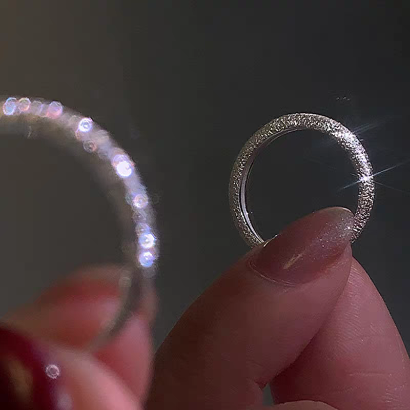 1 Pair 999 Sterling Silver Crushed Ice Textured Couple Rings, Minimalist Sparkly Style, For Daily Wear & Valentine's Gifts