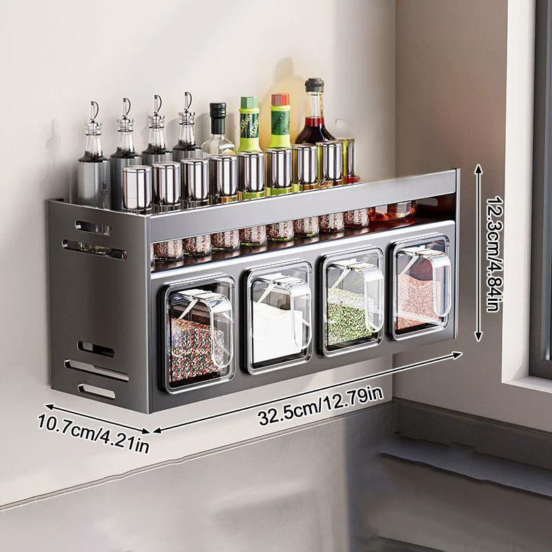 2 Tiers Wall-mounted  Countertop Spice Rack Jars Shelves Stand Kitchen Organiser-4-Grids