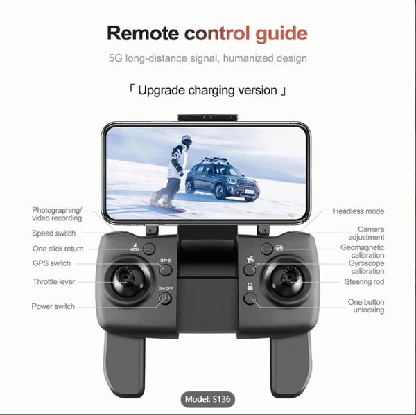 S136 Foldable Drone, Optical Flow Positioning And Intelligent Obstacle Avoidance, Smart Follow Mode And 90° Adjustable Camera, One-Key Return Function, Perfect For Adults, Ideal Toy And Gift