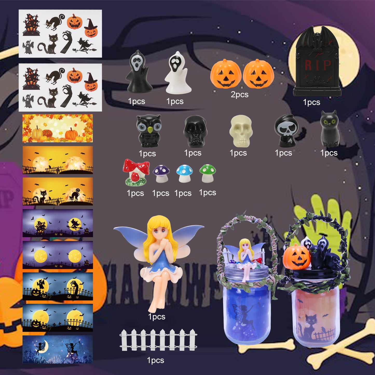 Pumpkin Lantern Craft Kit - Set Of 2 With Tins & Accessories For Halloween Decorations