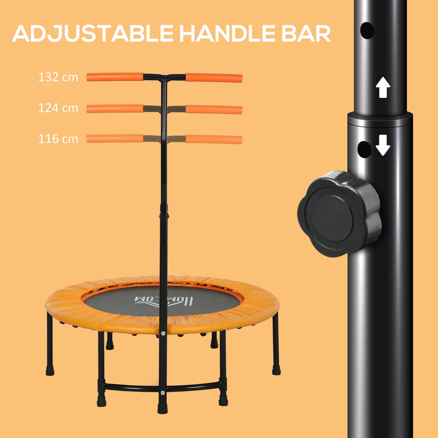 40" Fitness Trampoline With Adjustable Handle, Rebounder Trampoline, Mini Jumper For Indoor Exercise Workout, Orange