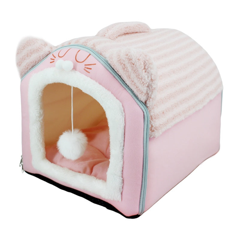 Removable And Washable Plush Warm Pet Bed With Full Enclosure