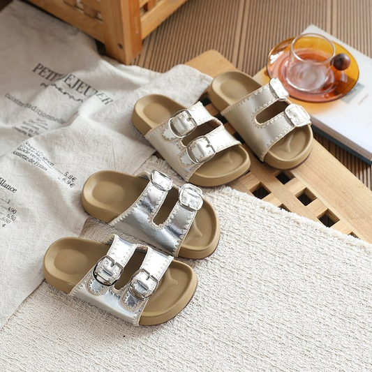 2026 Summer New Korean Girls Buckle Decor Slide Slippers Slip-On Thick Sole Sandals