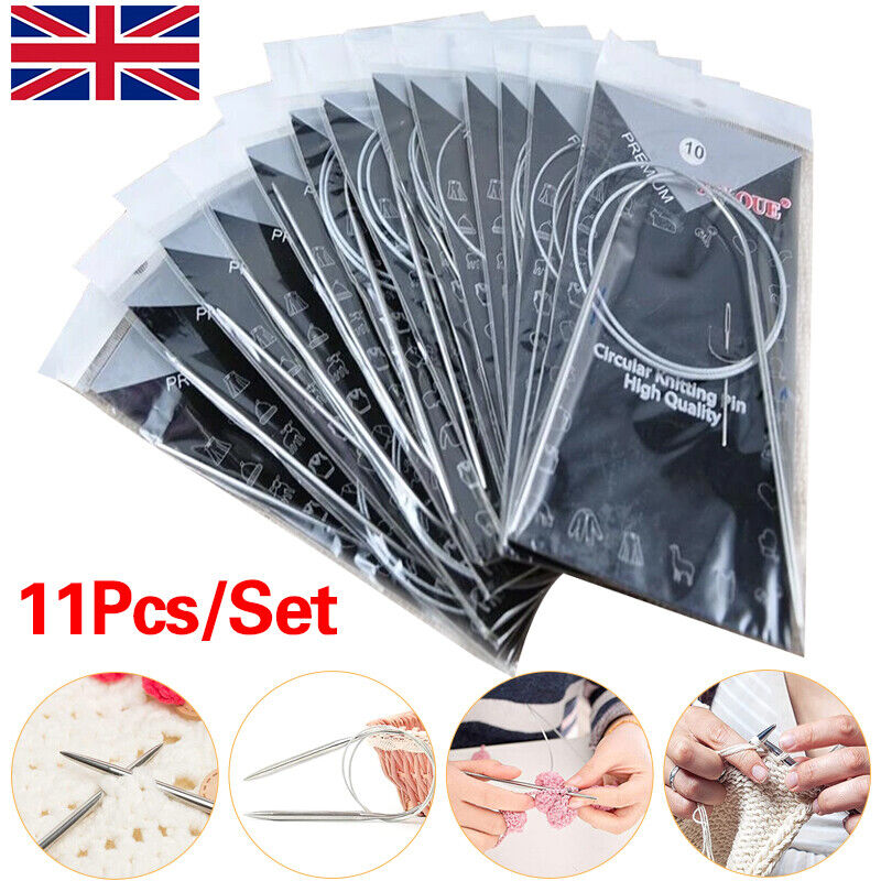 11PCS Circular Knitting Needles Stainless Steel Various Sizes DIY Sewing Tools