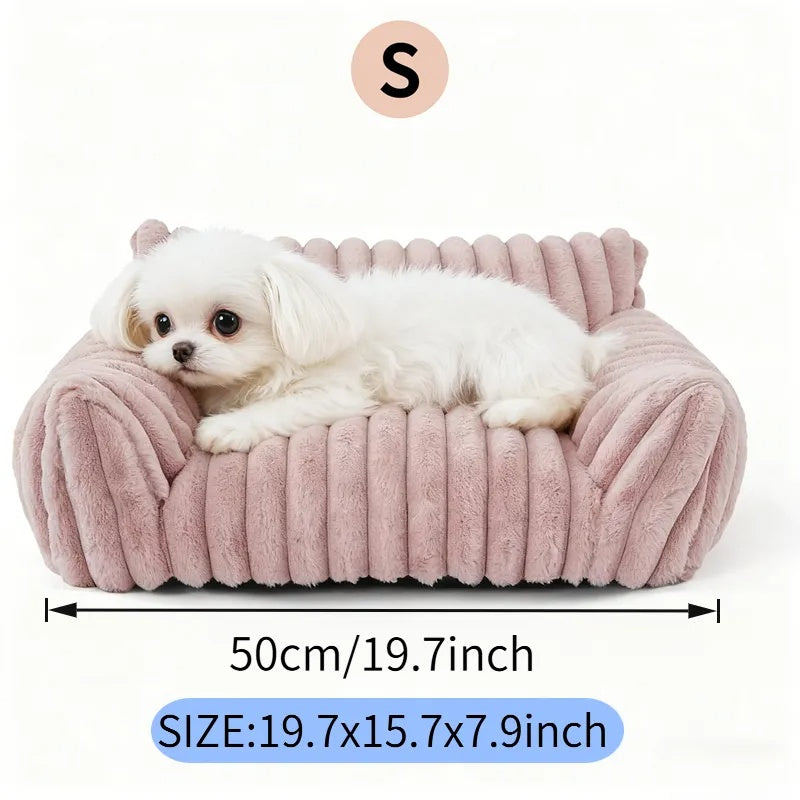 Cute Cat Couch For Pets - Fluffy Cat Beds With Premium Soft Corduroy Fleece, Fuzzy Cats Beds For Indoor Cats With Removable Washable Cover, Supportive Pet Sofa