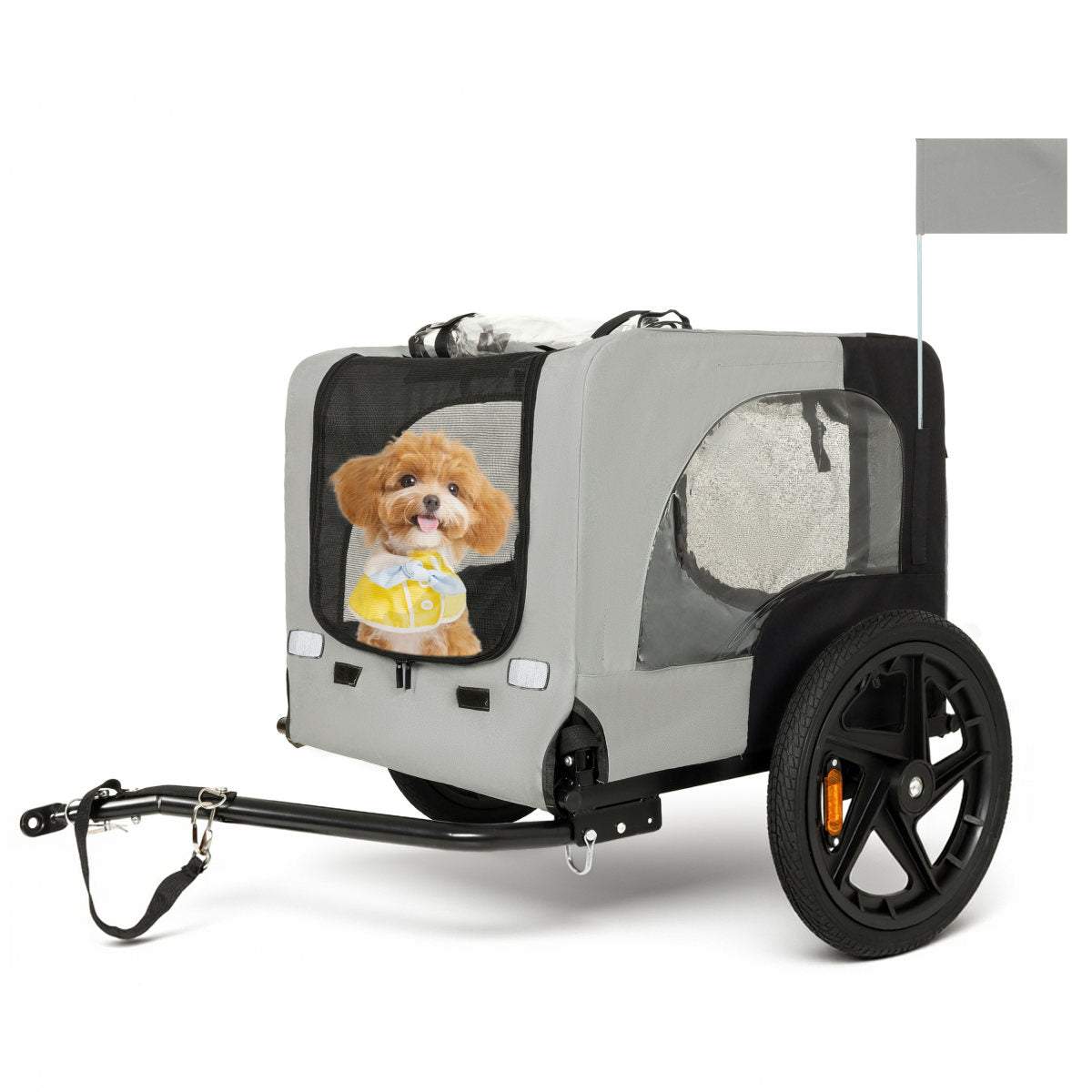 Outdoor Heavy Duty Collapsible Pet Bike Trailer With 16-Inch All-Terrain Wheels  Universal Hitch  Foldable Dog Cargo Carrier Cart For Bicycles, Black Grey