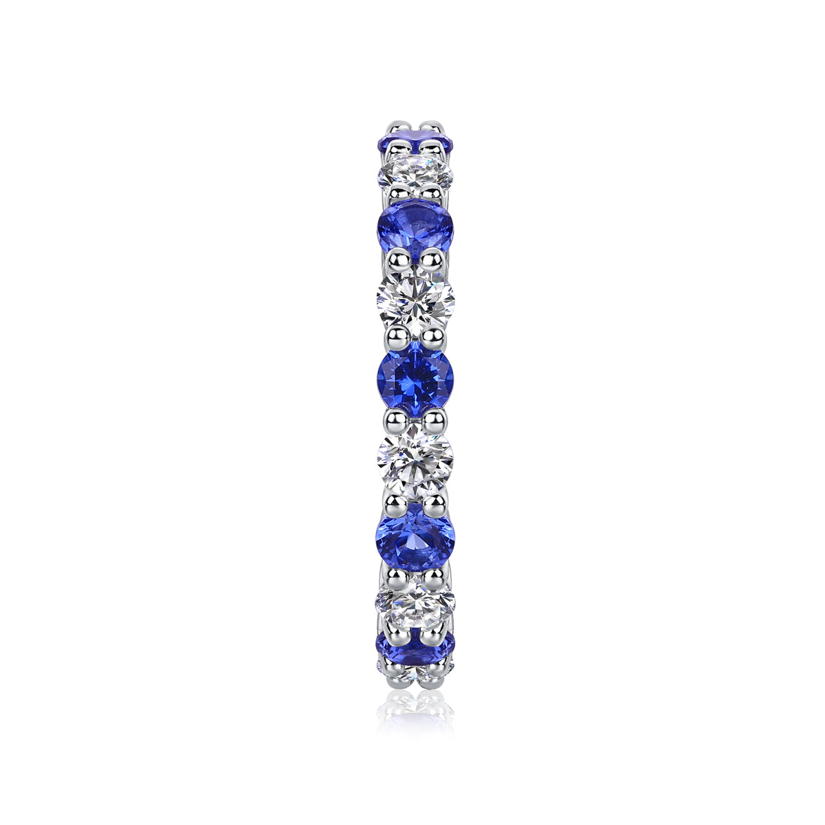 2.4g S925 Sterling Silver Platinum Plated Eternity Ring  Synthetic Blue Sapphire & White Stone Alternating Band, Dainty Hollow Promise Ring For Women, Jewelry Gift Box Set