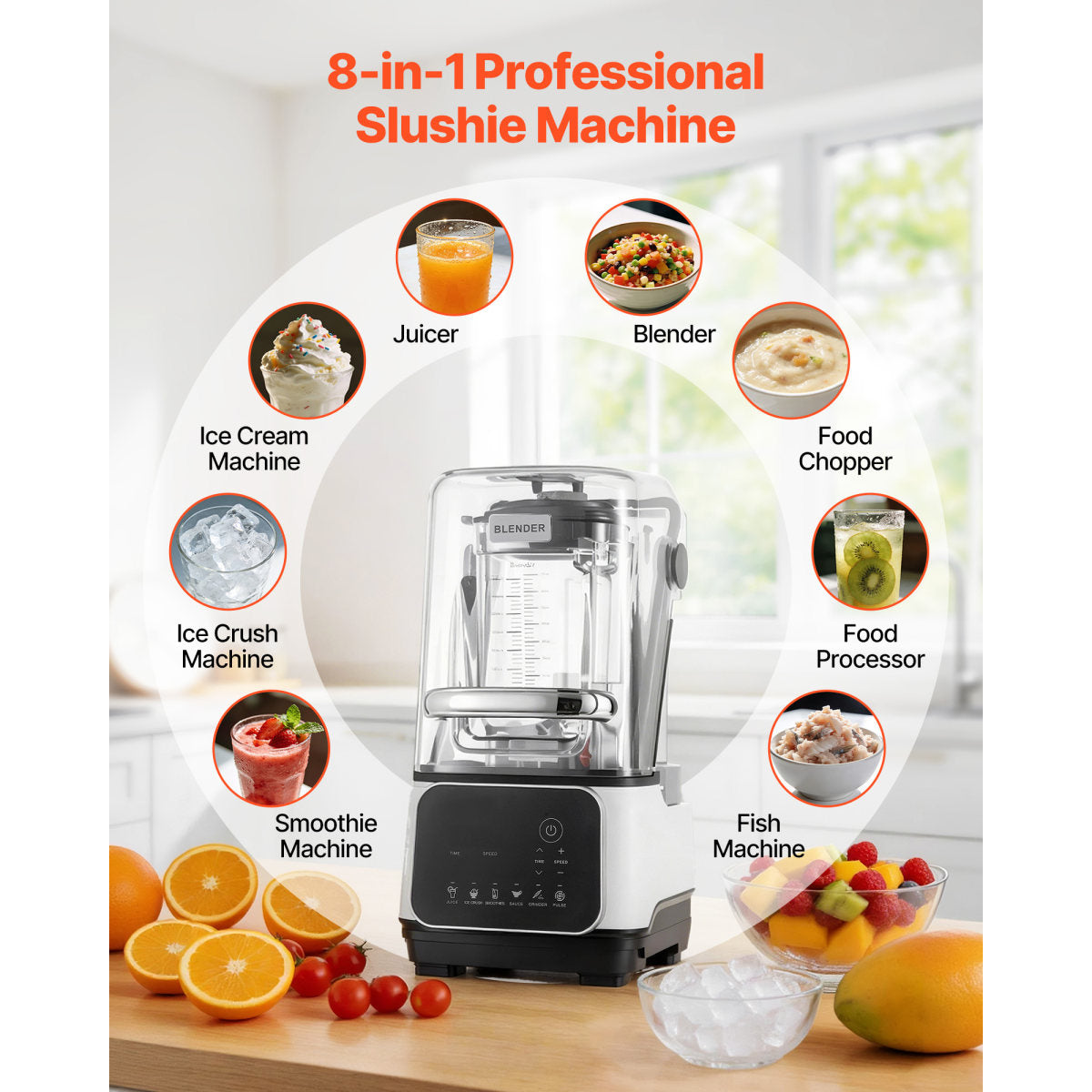 Blender, 68 Oz Professional Countertop Blenders With Shield, 2200W 26000RPM Kitchen Food Processor Combo, Self-Cleaning, Speed Adjustable, 6 Preset Menu For Smoothies, Ice Crushing, Puree, White