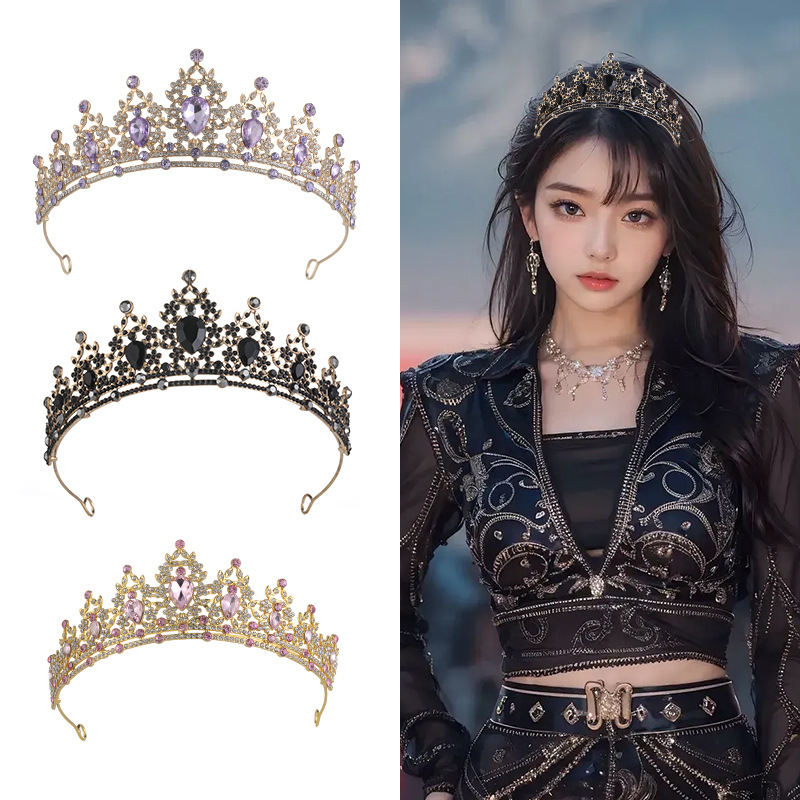 Rhinestone Dark Crown Halloween Dress-up Baroque Accessories