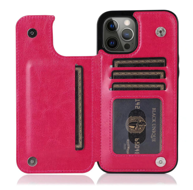 Solid Color Double Buckle Mobile Phone Leather Case