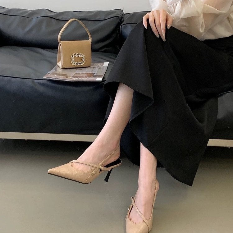 2026 Early Spring New Korean Style Women Pointed Toe Stiletto Heel Backless Shallow Cut Pumps, Elegant Mature Style Closed Toe High Heel Sandals