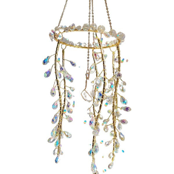 New Crystal Glass Green Willow Branch Hanging Ornament Home Decor Wind Chime
