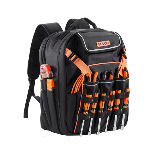 Tool Backpack, 45 Pockets, Heavy-duty Tools Storage Organizer Work Bags With Laptop Compartment & Reinforced Fabric Basee, Electrician Jobsite Backpack For Electrician, Repairman
