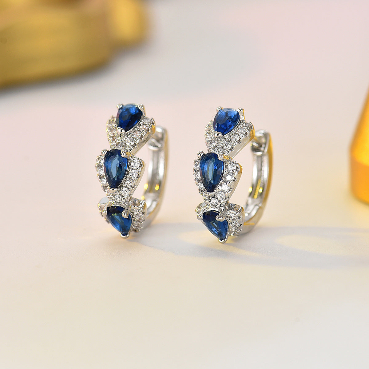 Cross-Border Hot Selling European American Earrings, Geometric Teardrop Hoop Ear Jewelry Inlaid Colorful Cubic Zirconia, Niche Light Luxury Women Ear Accessories