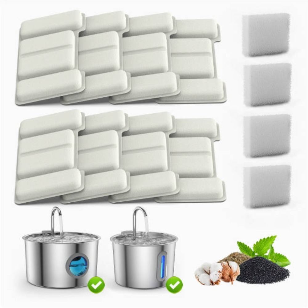 Support pan European transportation - Stainless steel pet water dispenser filter, pet water dispenser filter set of 8 replacement filters, with 4 sponge filters