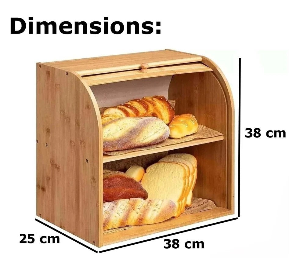 Bread Bin 2 Tiers Double Layer Box Slide Roll Top Food Storage Rack Home Kitchen