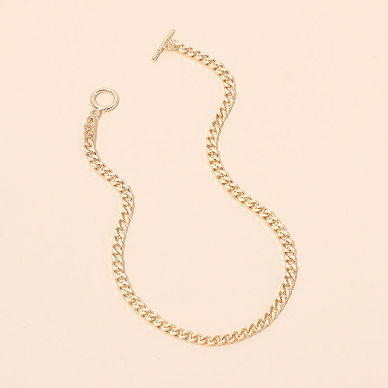 Ins Europe And America Cross Border Accessories Hip Hop Twin Cuban Link Chain Necklace, Bracelet Set Female Fashion Metal Chain Clavicle Chain
