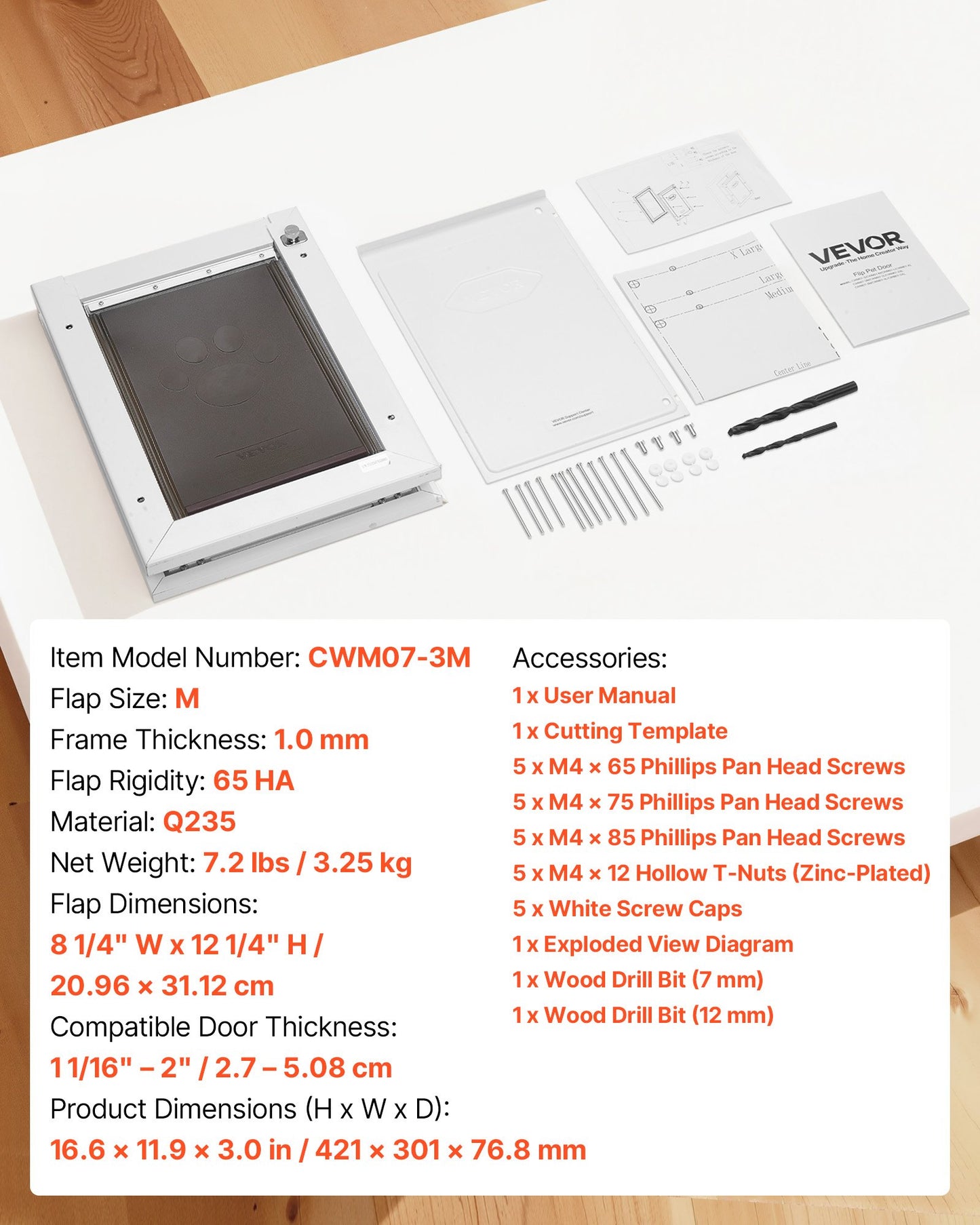 Pet Door, Medium, With Three Magnetic Flaps And Metal Frame, Strong And Weatherproof Dog Door For Interior And Exterior Doors, Easy To Install, Easy In-and-Out Access For Doggies, White