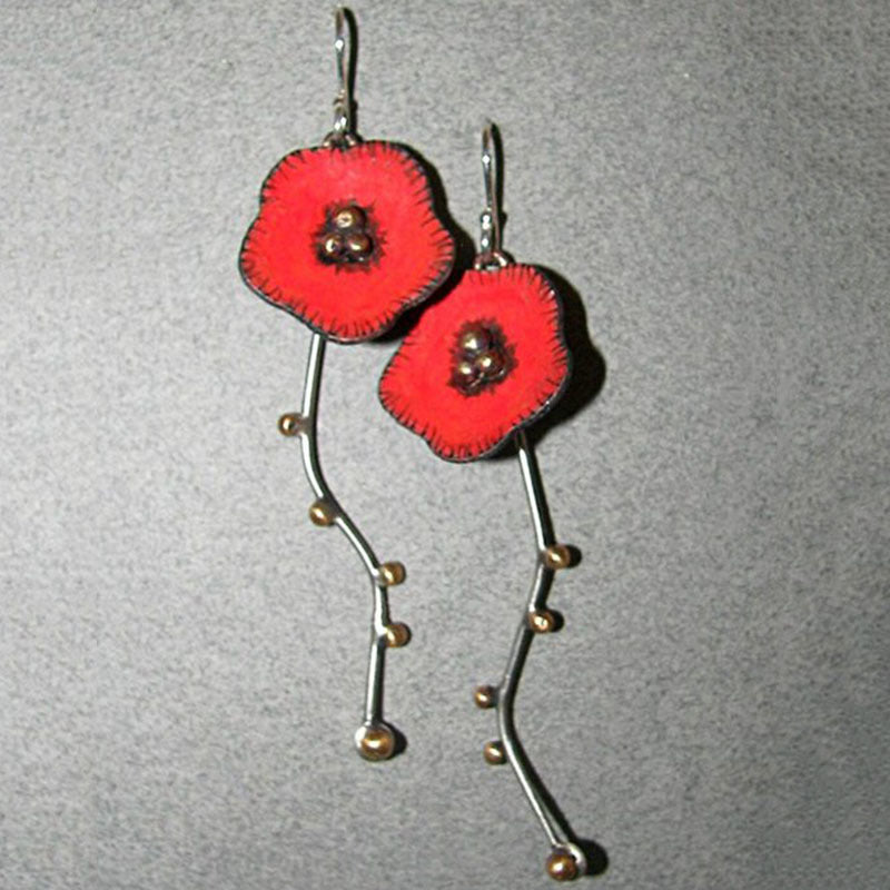 Creative Best-Selling Asymmetric Graffiti Antique Red Copper Earrings
