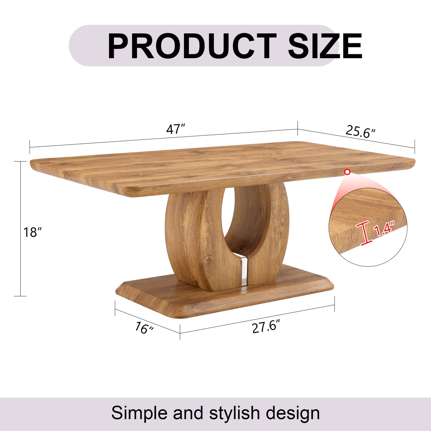 Modern Simple Luxury Rectangular Coffee Table In Wood Color. The Computer Desk. The Game Table. Suitable For Dining Room, Living Room, Terrace, Kitchen. 47 Inx 25.6in18in