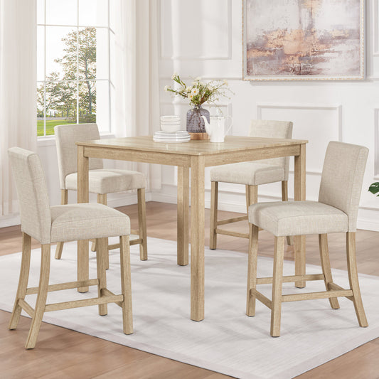 5-Piece Counter Height Table Set with 4 Chairs, Counter Height Table Set for 4 with Chairs, Wooden Counter Height  Table Set for Kitchen, Dining Room, Light Oak