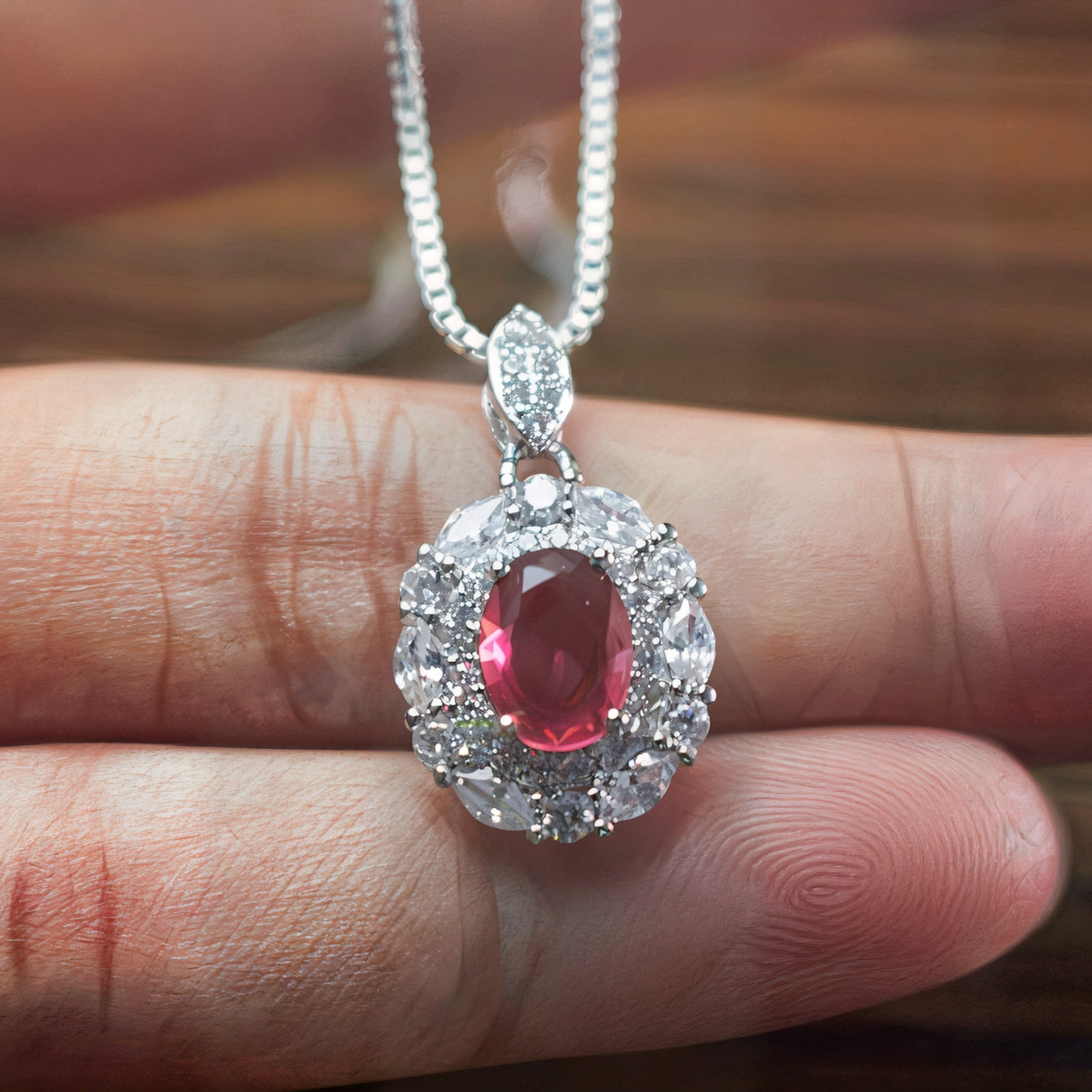 Oval Cut Hot  CZ Double Halo Pendant Necklace For Women, Copper Plated Silver White Cubic Zirconia Vintage Floral Halo Wedding Bridal Statement Jewelry Gift